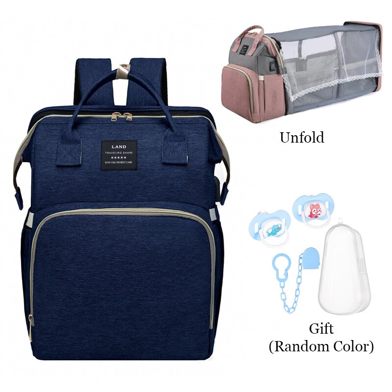 Folding Mommy Bag Lightweight Portable Folding Crib Bed Large-capacity Baby Backpack Female Mommy Outting Bag Bolsa Feminina DDJ: Upgrade-Blue 1AFNZ