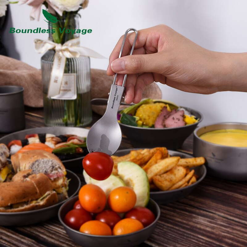 Gränslös resa hopfällbar teleskopisk titan ätpinnar rese picknick fällbara bestick utomhus spork camping servis mess kit