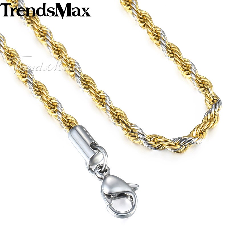Mannen Vrouwen Gouden Ketting Ketting Touw Link Chain Zilver Goud Kleur Mode Hip Hop Sieraden Voor Mannen 2/3 Mm 55 Cm KGNM122