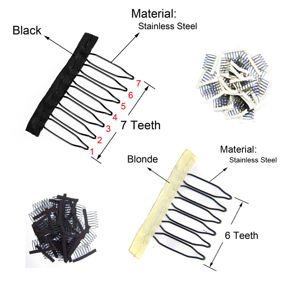 25Pcs Rvs Pruik Kammen Voor Pruik Caps Goedkope Clips Voor Pruik Stalen Vork Pruik Accessoires Zwart Clips Voor hair Extensions