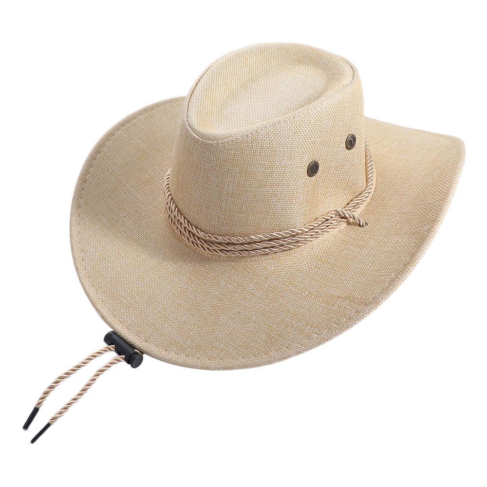 Linen Western Cowboy Hat Beach Cap Climbing Hat Summer Sun Hat Outdoor Visor Cap Cycling Cap Beach Sunscreen Cap Summer: army green