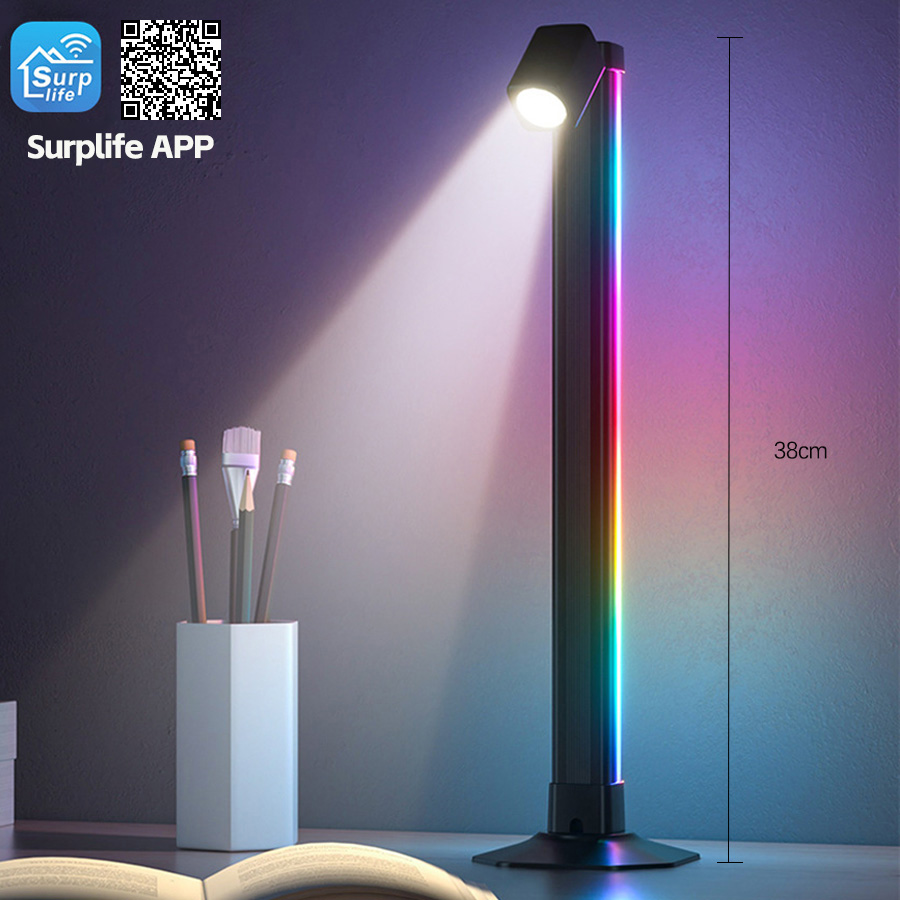 Lampa biurkowa Bluetooth RGB robić nauki/czytania/pracy/gier Bluetooth nastrojowe oświetlenie lampki nocne ochrona oczu światło bar: Beżowy