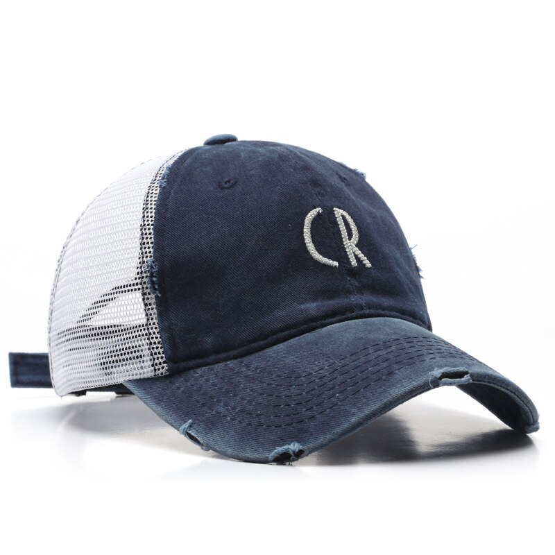Casquette de Baseball pour hommes et femmes, chapeau d'été unisexe avec lettres, broderie d'ombre, trou rétro, maille respirante, pour l'extérieur, A127: Navy