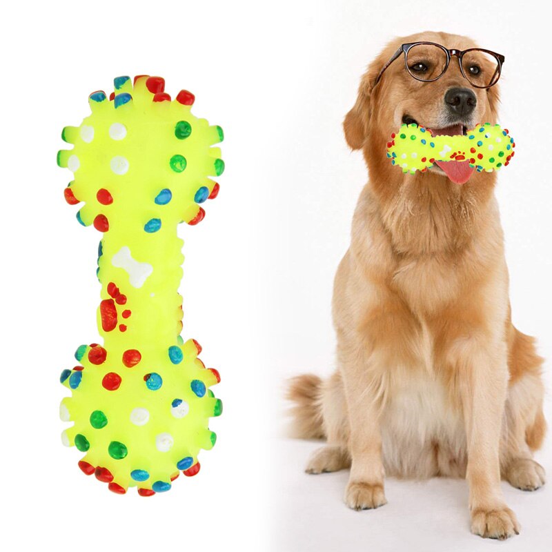 Kleurrijke Gestippelde Bone Vormige Squeeze Piepende Hond Speelgoed Faux Bot Speelgoed Voor Pet Hond Kleur Willekeurig