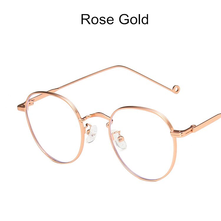 Anti-Blue Light Women Optical Myopia Eyeglasses Classic Vintage Rounds Metal Glasses Frame Men Computer Eye Glasses: Rose Gold