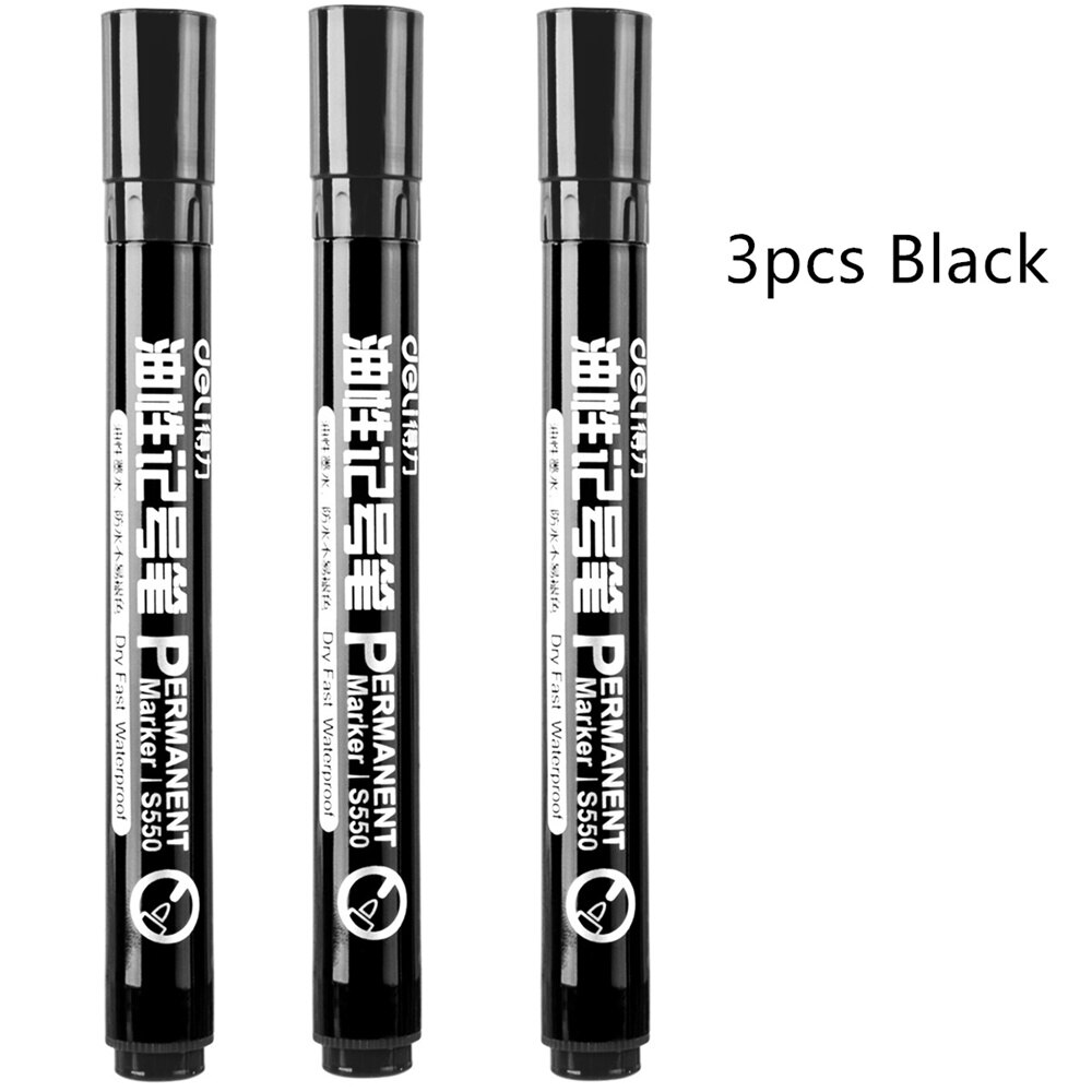 3 stk sort blå rød farve permanent tusch pen sæt vandtæt olieblæk på cd stof papir metal keramisk træ kontorskole  a6842: 3 stk sort
