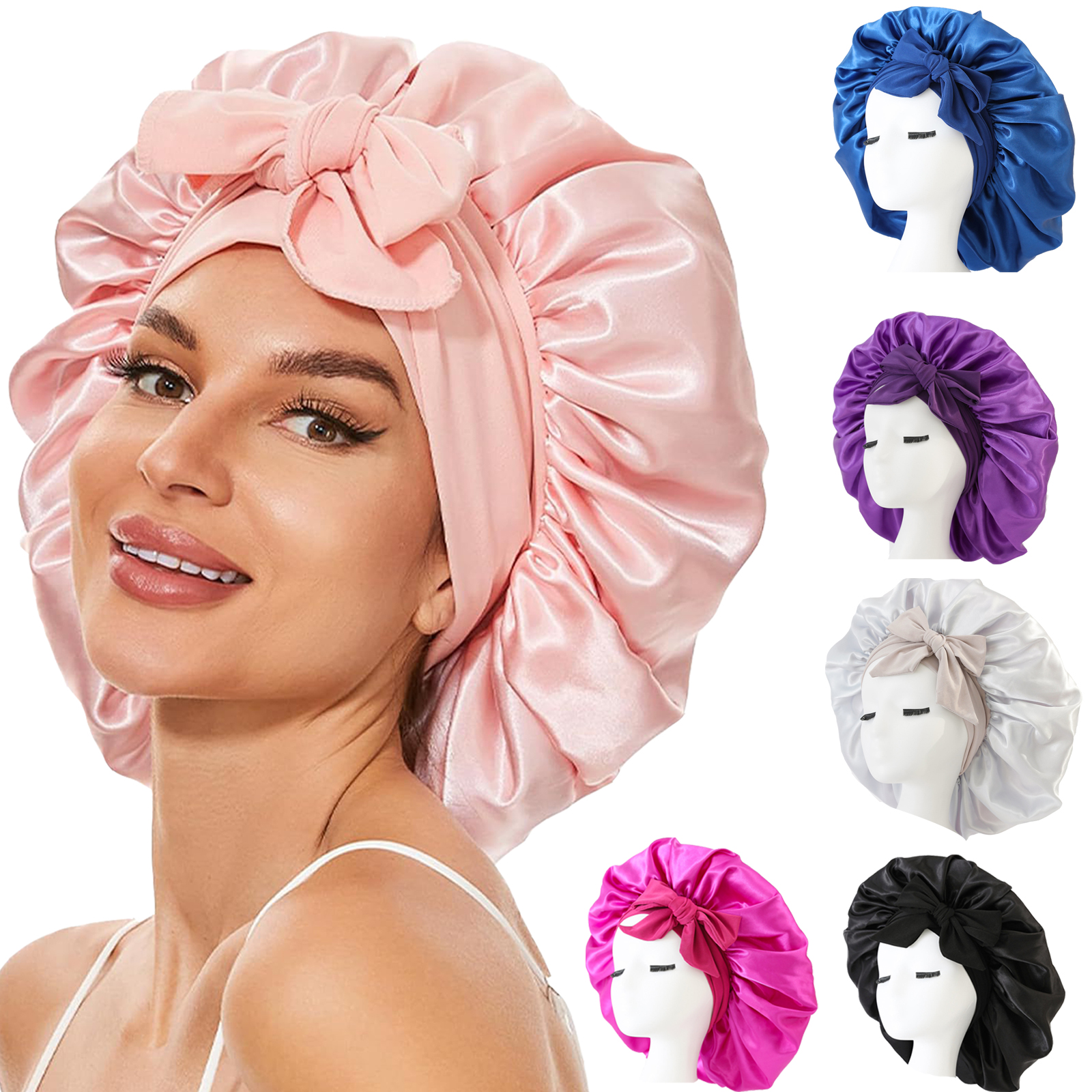 Gorro de seda para dormir para mujer, gorro de satén para el pelo, gorro para dormir de noche, bufanda envolvente para cabello rizado con banda para corbata para rizado Ha