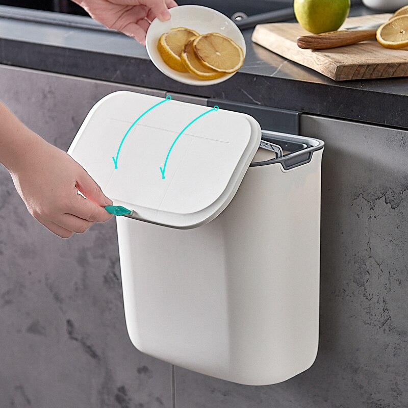 9L Kitchen Wall Mounted Foldable Waste Bin Hanging Trash Can Collapsible - Brown main image 0