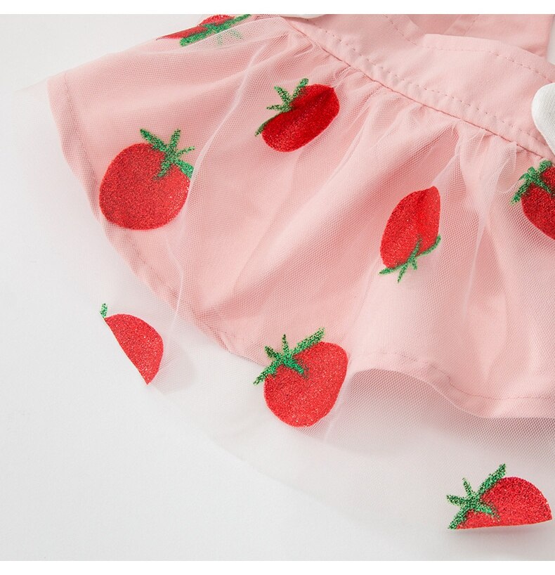 Vestidos con bordado de fresas para perros pequeños, ropa para Chihuahua, Yorkshire, accesorios para mascotas