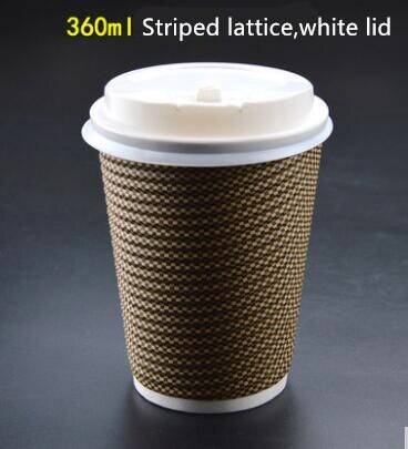 disposable paper coffee cups plaid thickening corrugated milk tea cocoa cup: 360ml white lid