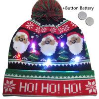 Självlysande halsduk jul mössa belysning varm stickad tofs halsduk för juldekoration merry xmas dekor hatt: Hatt f