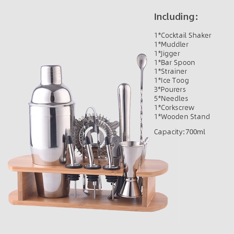 OAPE-Juego de Herramientas de acero inoxidable para Bar, Kit de Coctelera de madera de bambú, mezclador de vino, Coctelera, Moscow Mule, 700ml, 28oz: K16-2 700ml