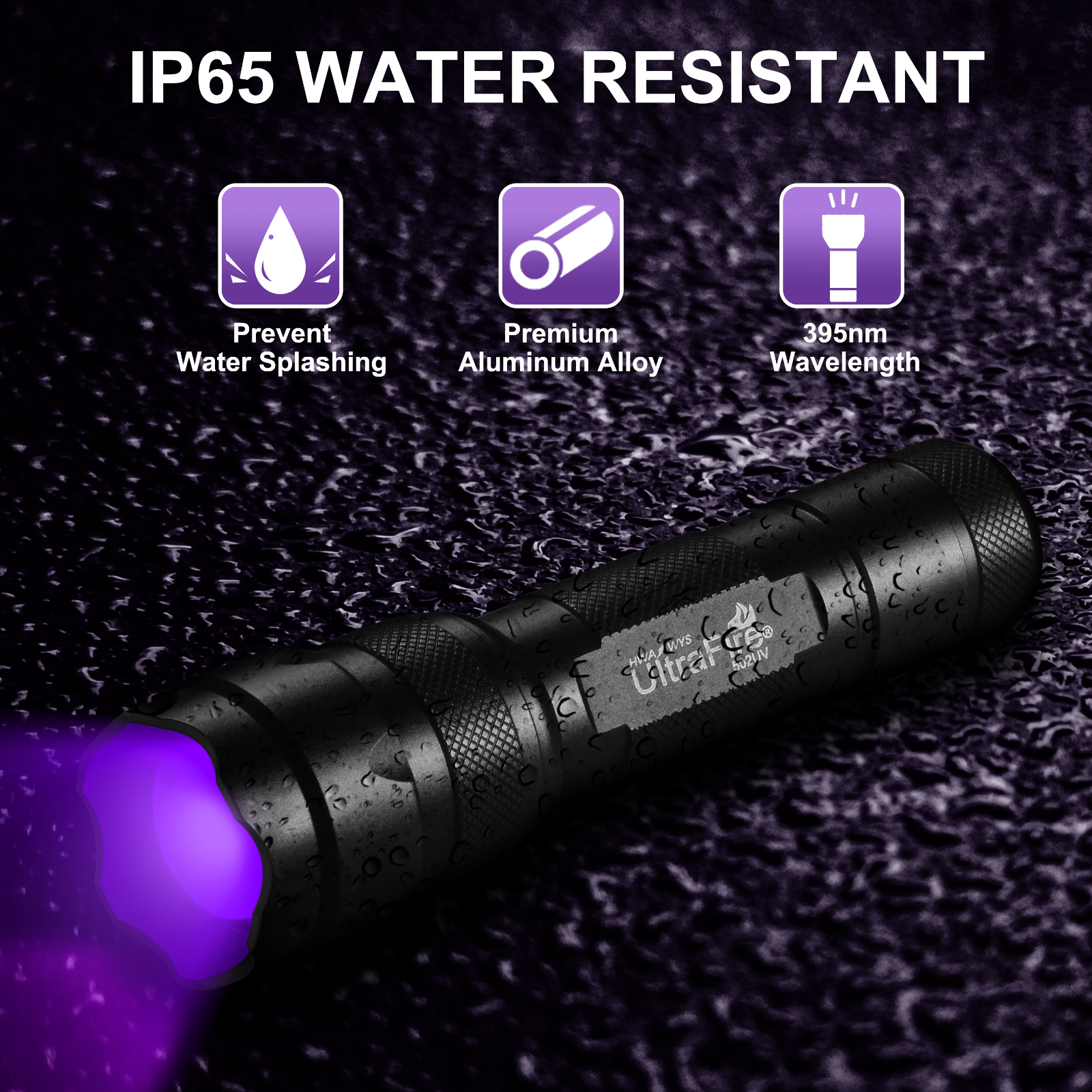 UltraFire 502UV 395-405nm UV Latarka Zoomable Czarne światło 18650 Akumulatorowa latarka ultrafioletowa do wykrywania/zwierząt/moczu/plam