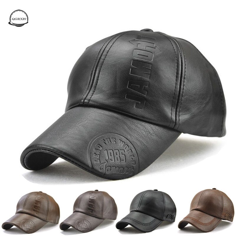 Efterår og vinter unisex læder bogstaver ensfarvet baseball kasketter plus fløjl tyk vindtæt kasket trucker hat far hat grinch