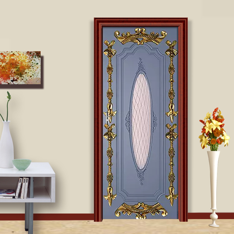 European 3D Blue Art Door Sticker PVC Self Adhesive Removable Wall Sticker Living Room Door Home Decor Wallpaper Poster