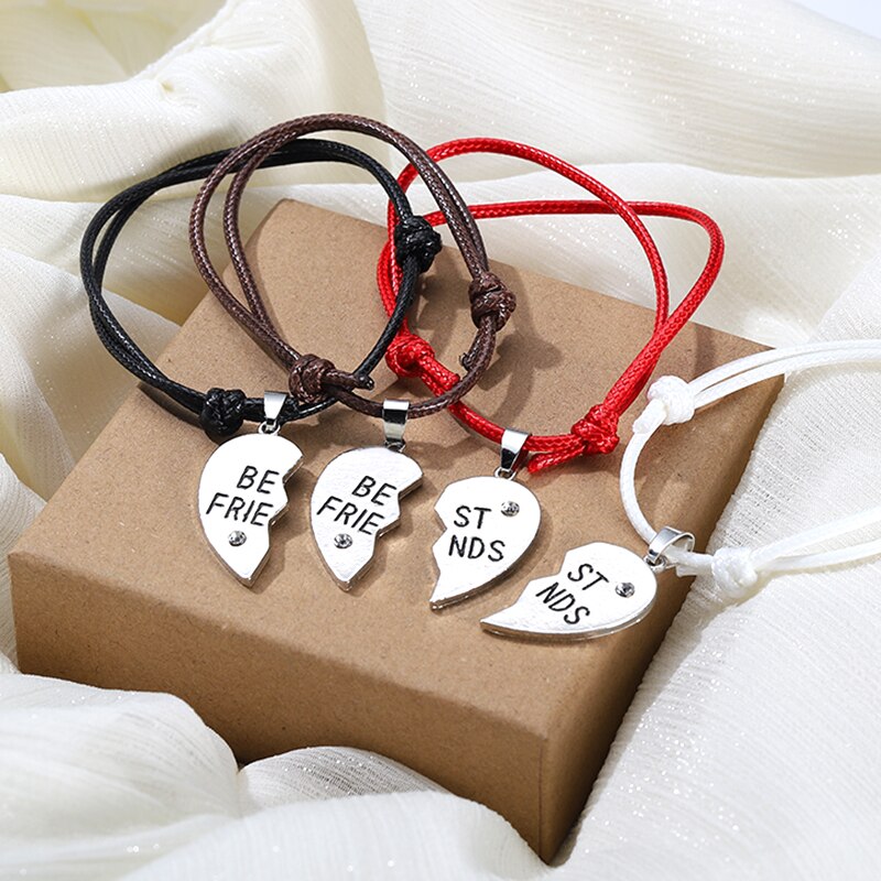 2Pc Hartvormige Stiksels Beste Vriend Ingelegd Gekleurde Strass Armband Carving Vrouwelijke Sieraden Directe Verkoop