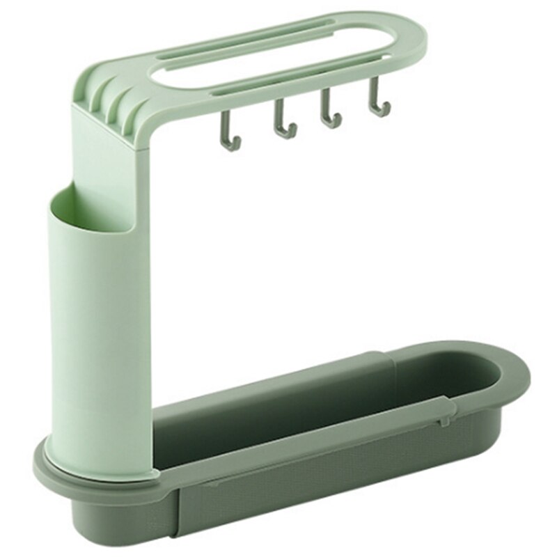 Retráctil rejilla para escurrir para fregadero de cuatro-Perchero de almacenamiento con gancho con trapo titular palillo jaula accesorios de cocina: Green