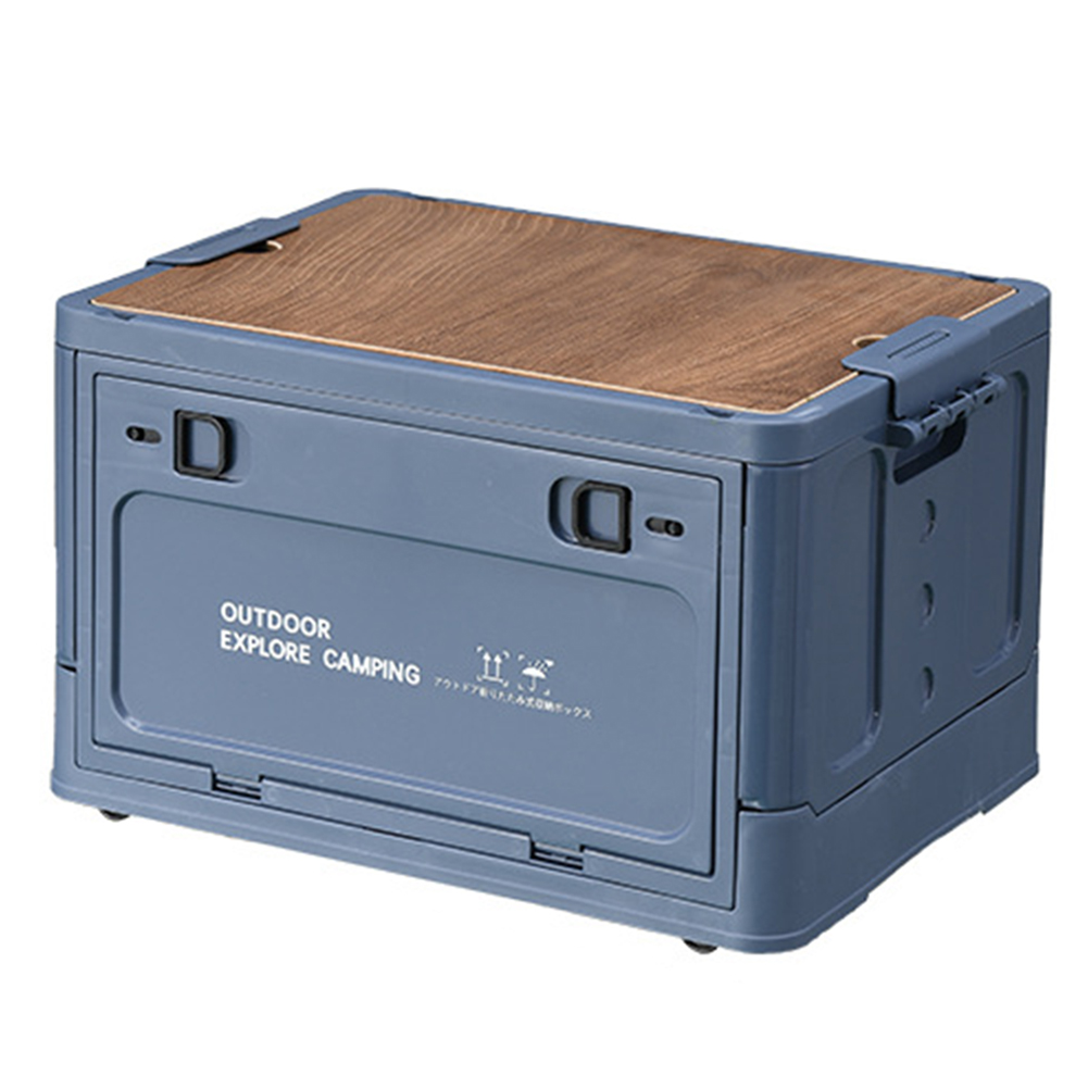 30L faltbare Aufbewahrungsbox mit Holzdeckel, Kunststoff-Aufbewahrungsbehälter mit großem Fassungsvermögen, multifunktional, zum Aufbewahren von Picknickzubehör, Snacks und mehr: Blau