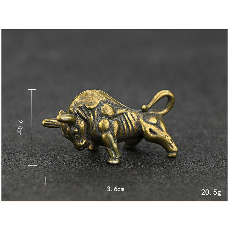 Mini Tragbare Retro Messing Wall Street Bull Statue Keychain Ornament Skulptur Home-Office Schreibtisch Dekorative Ornament Hand Spielzeug