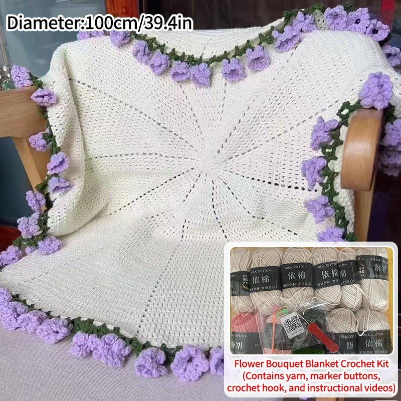 Rosebukett-teppe diy-materialepakke håndlaget blomsterbukett bursdag sammenleggbare kastetepper: Rød