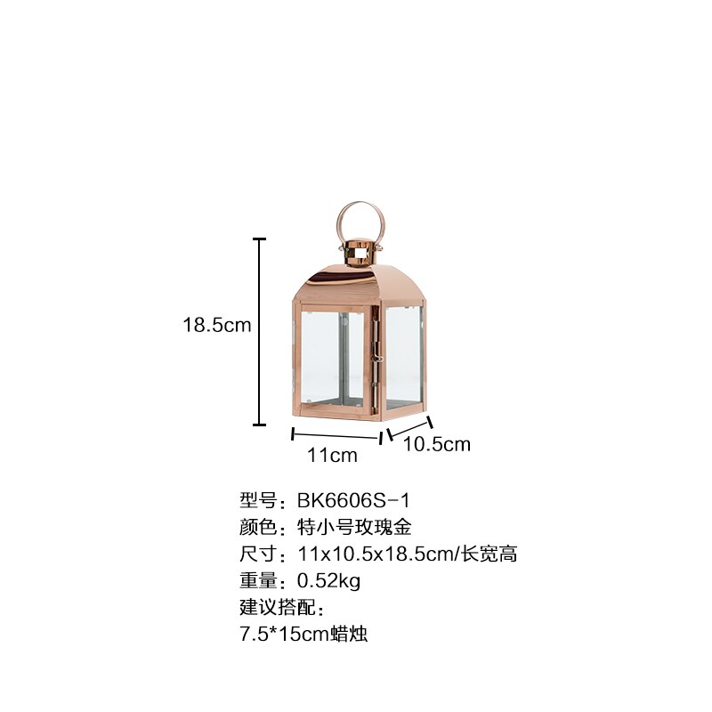 Goud Glas Iron Kaarshouder Metalen Wind Lamp Winddicht Kandelaar Vloer Kaars Lantaarn Zilver Portavelas Home Decor Kandelaar: 11X10.5X18.5CM2