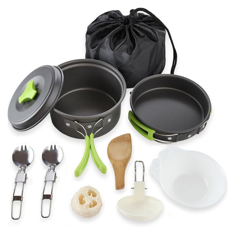 1-2 Person draussen Camping Wandern Picknick Topf Gesetzt Tragbaren Geschirr Chaos Kochen Bausatz Camping Kochgeschirr