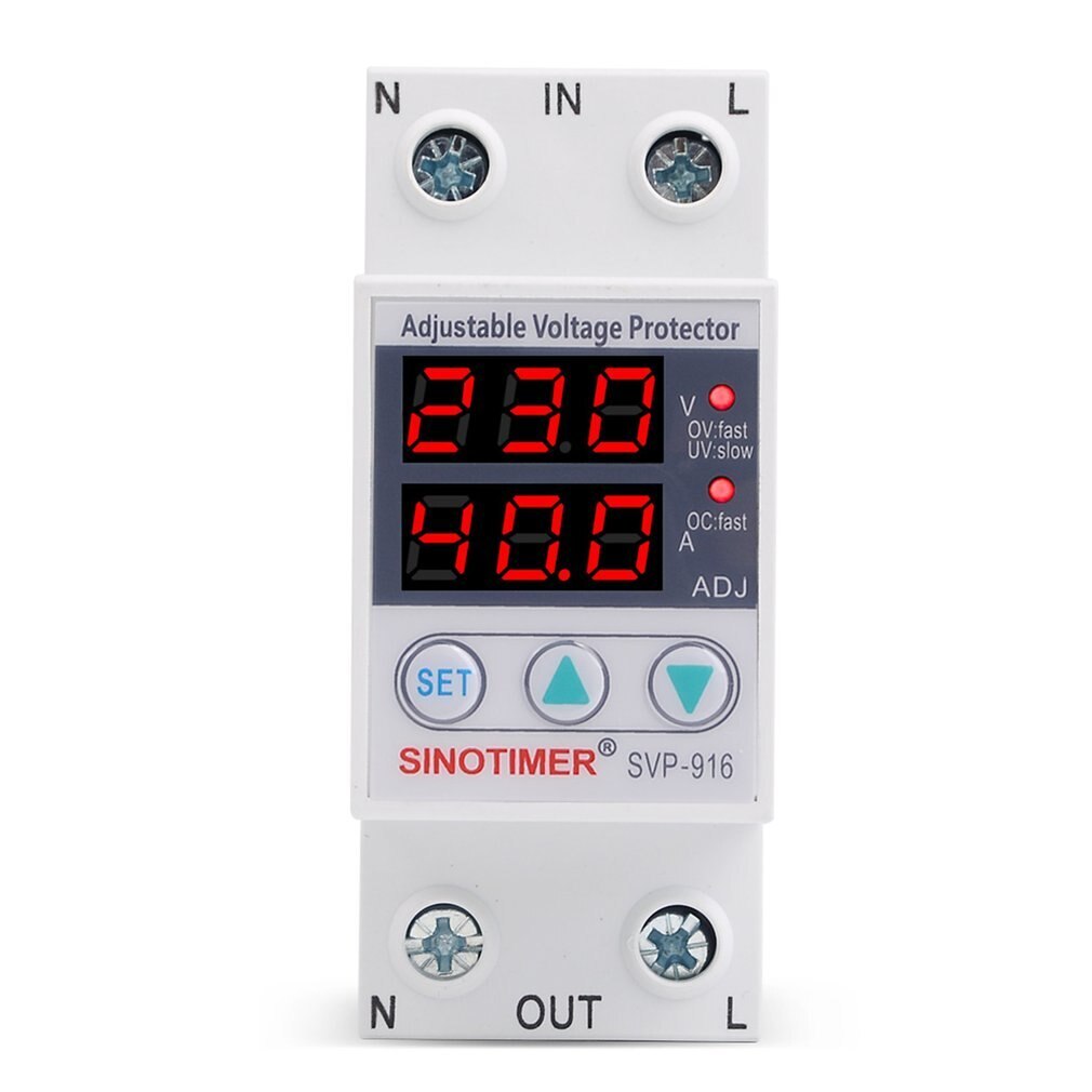 Sinotimer SVP-916 230 v 40a/63a ajustável auto-recuperação sob/sobre tensão protetor relé disjuntor dispositivo de proteção com led