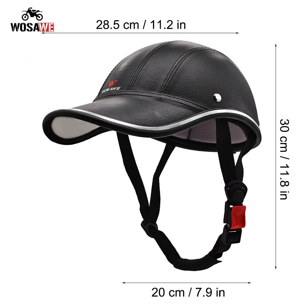 WOSAWE Motorcycle Half Helmet Baseball Cap Bicycle Unisex Half Face Helmet Anti-UV Motobike Hard Hat PU Leather Safety Hat