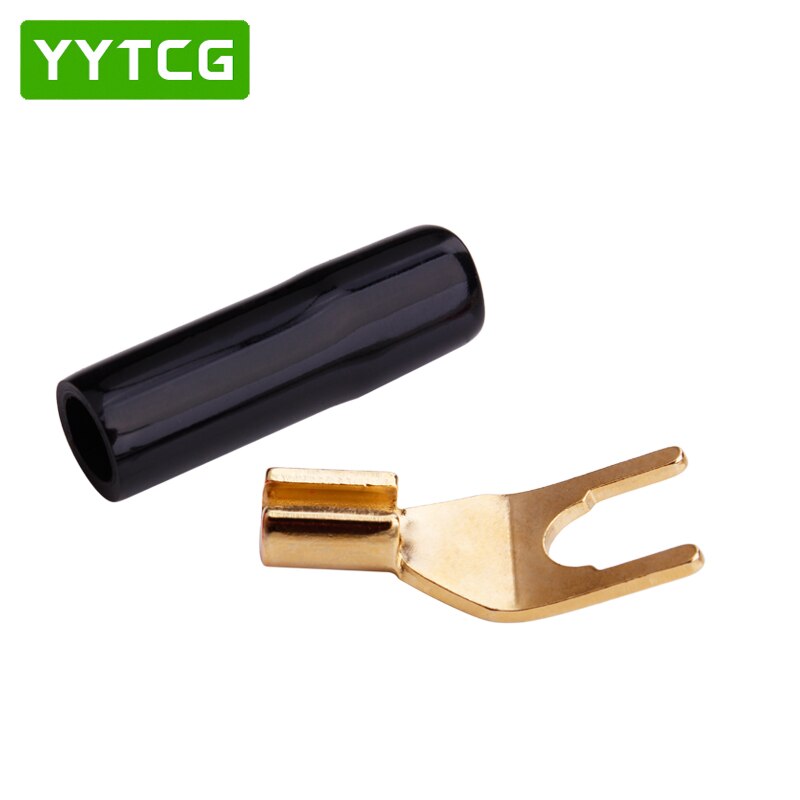 YYTCG 8 pièces en Cuivre plaqué Or Fiches Bananes U/Type Y de Connecteur Banane Connecteur de Fil De Haut-Parleur Avec Poignée En Plastique Ca