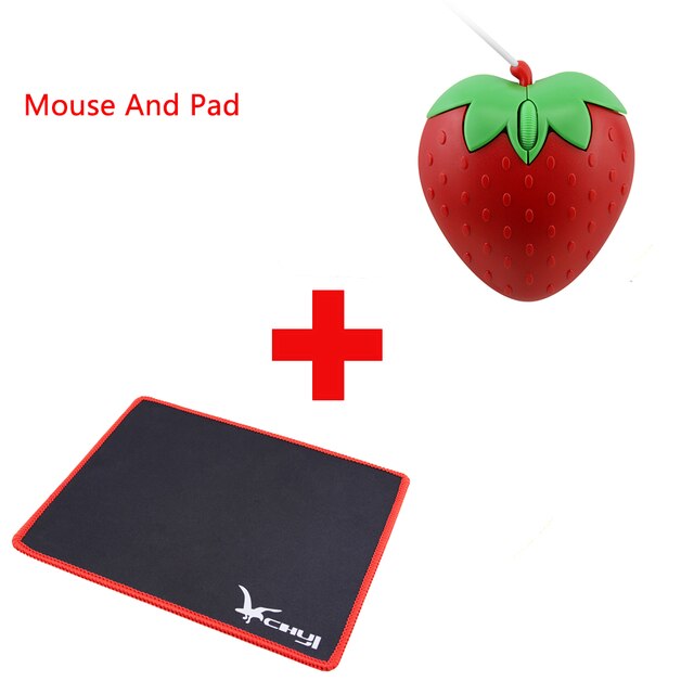 Bedrade Muis Cartoon Mini Aardbei Leuke Computer Mause 800 Dpi Optische Usb Portable Muizen Met Muismat Voor Pc laptop: Mouse And Mouse Pad