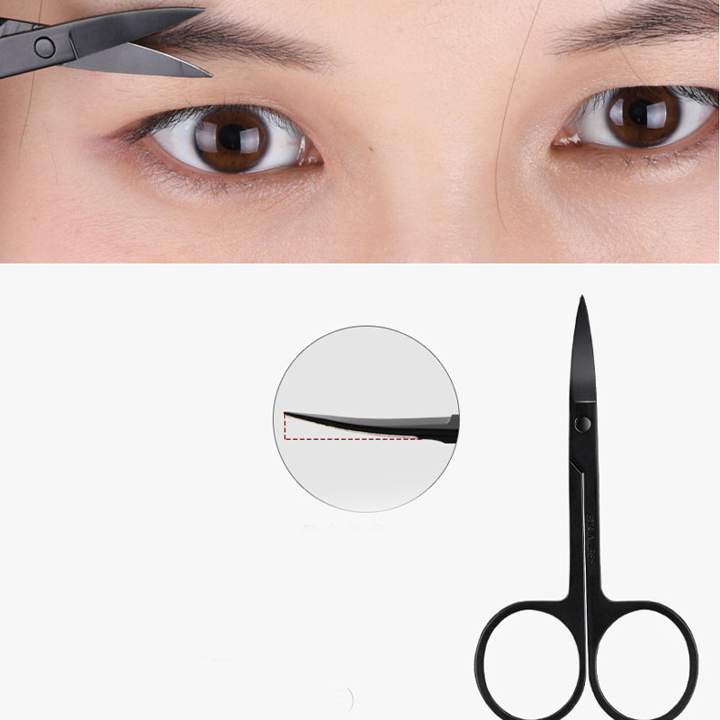 【Ventes chaudes】 tondeuse à sourcils noire ciseaux tondeuse à sourcils avec peigne pince à sourcils outil à cils acier inoxydable
