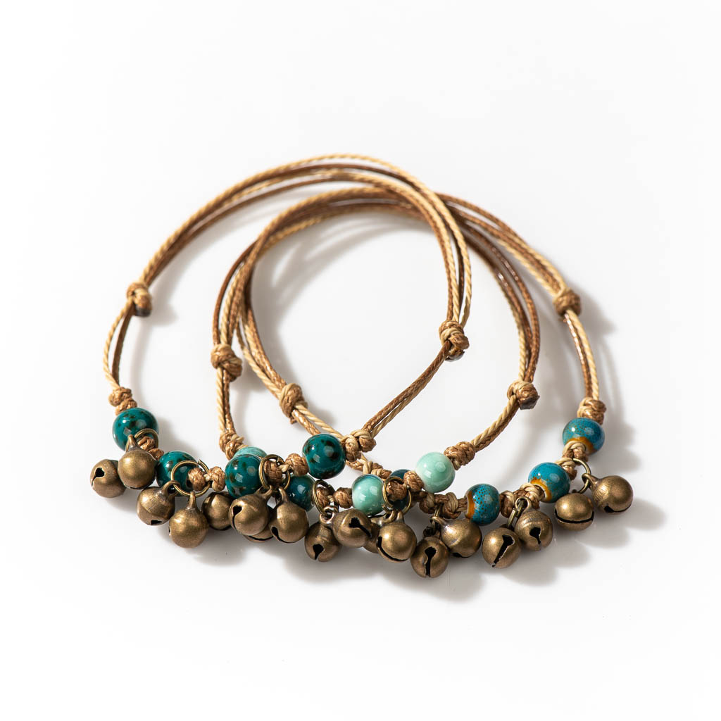 Handmade Ceramic Retro Style Beads Adjustable Size Bracelet Small Bell Low Price Items 1H901