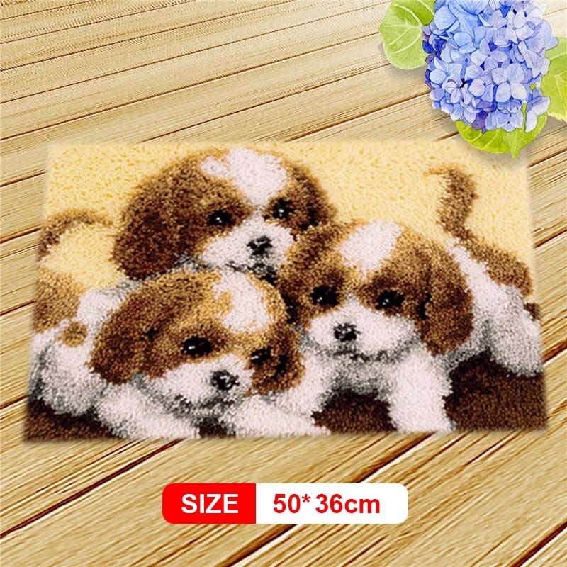 Animal Series Latch Hook Rug Kits Dogs 3D Segment Embroidery Pillow Wool Cross Stitch Carpet Embroidery DIY Latch Hook Pillow: DTX128
