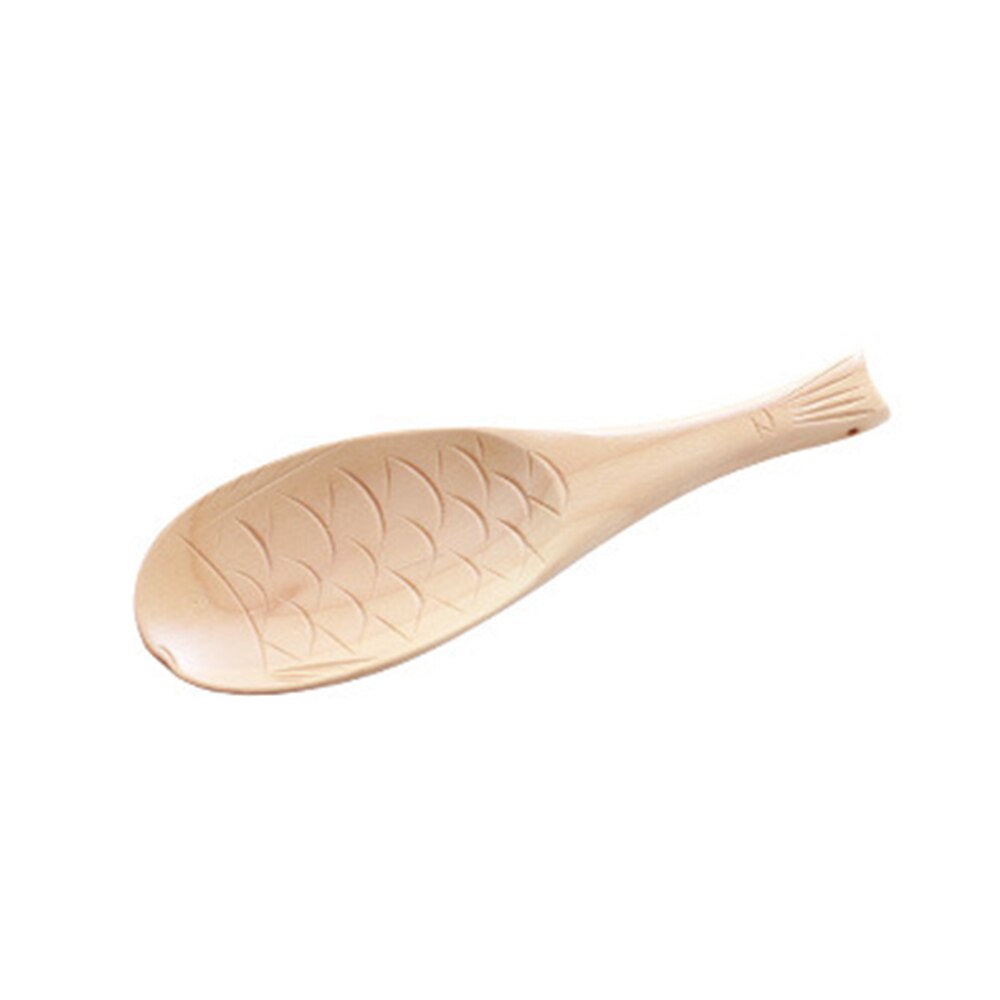 Pala de madera creativa forma de pescado cuchara de arroz utensilios de cocina para sopa de arroz antiadherente cuchara de cocina estilo japonés: 02