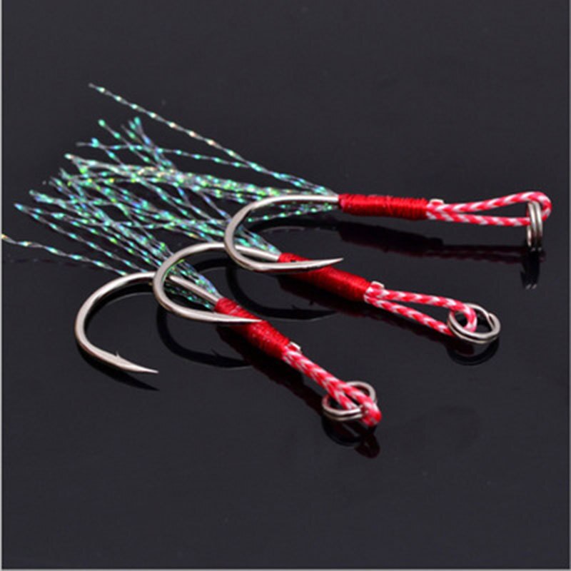Señuelo de pesca con ranura para sangre, anzuelo de asistencia para Jigging, línea de pesca, gancho de hilo de asistente, aparejos de pesca, paquete de 11-14 #, 20 unidades
