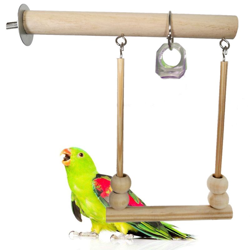 Columpio para aves de madera, soporte de percha con cuentas de goma, jaula para dormir, juguetes de juego para periquitos y Conure