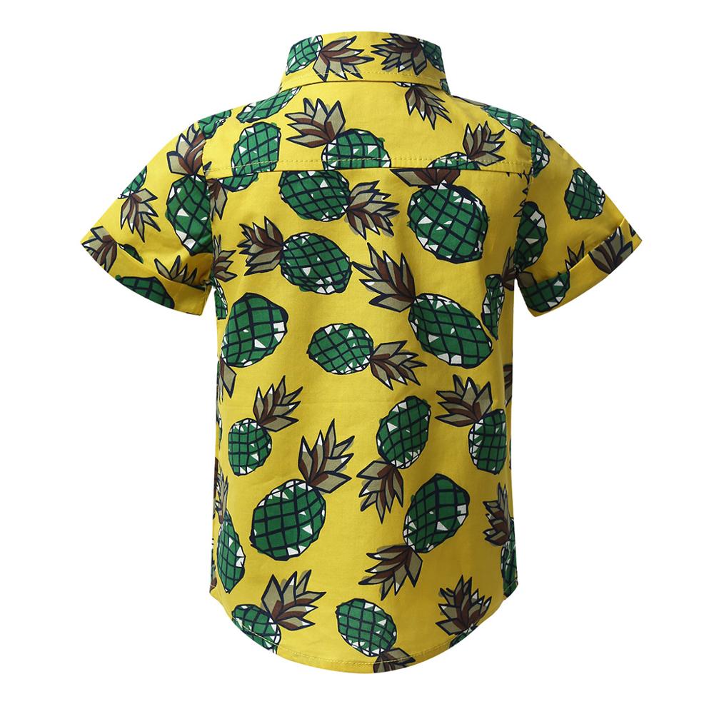 Zomer Kids Beach Casual T-shirts Baby Baby Jongens Katoen Korte Mouw Ananas Gedrukt Spread Kraag Button Down Tops