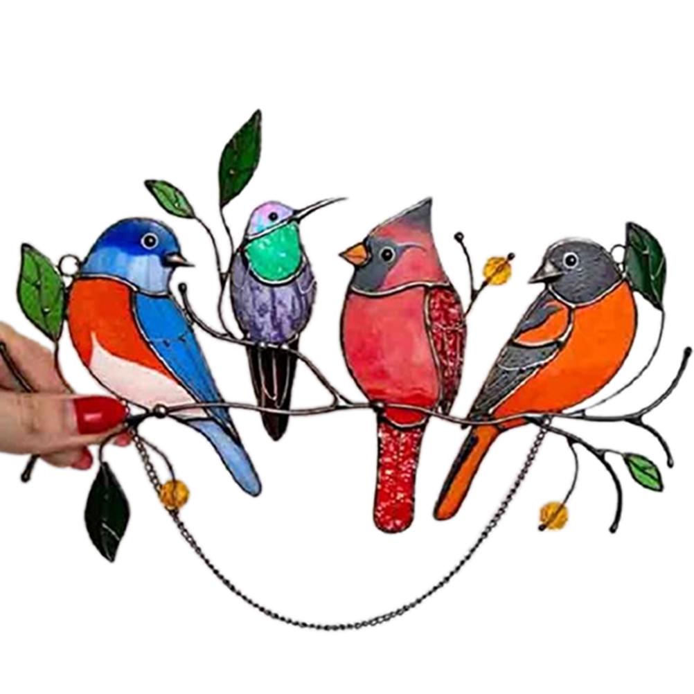 4 Birds/ 7 Birds Stained Glass Window Hangings Stained Glass Bird Ornaments Window Suncatcher for Home Decorations