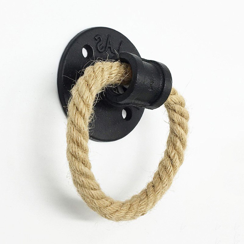 2Pcs Cabinet Pulls Hemp Rope Hanging Pull Ring Buckle Wall Mount Wooden Door Retro Iron for Home Drawer Dresser Furniture Handle