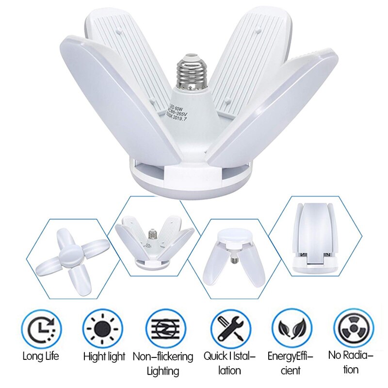 Erittäin kirkas teollisuusvalaistus 60w e27 led-tuuletinta autotallin valossa 6000lm led-korkea laakerinlehtilamppu työpajan energiavalaistukseen