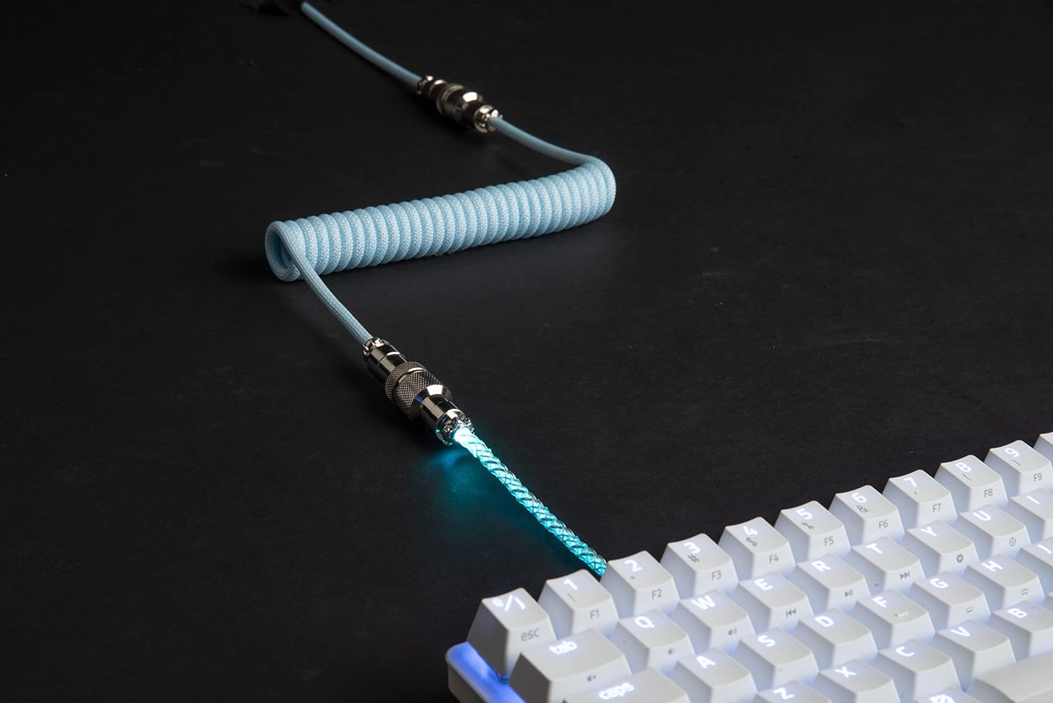 Lighting Coiled Keyboard Cable USB C Cable with RGB Line Mechanical Keyboard Cable Double-Sleeved Aviator Keyboard Cable: Blue