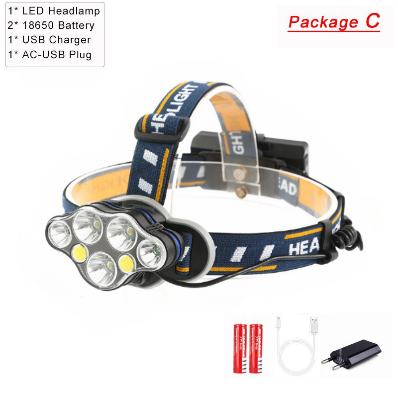 Krachtige Led Koplamp Usb Oplaadbare Koplamp 7 Led Vissen Koplamp 8 Modi Hoofd Zaklamp Waterdichte Camping Hoofdlamp: green