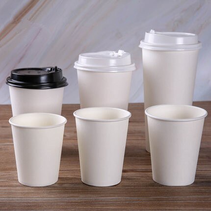 100 Stks/pak Wit Papier Cups Met Deksel Wegwerp Koffie Beker Melk Thee Cup Huishouden Kantoor Drinken Accessoires Feestartikelen