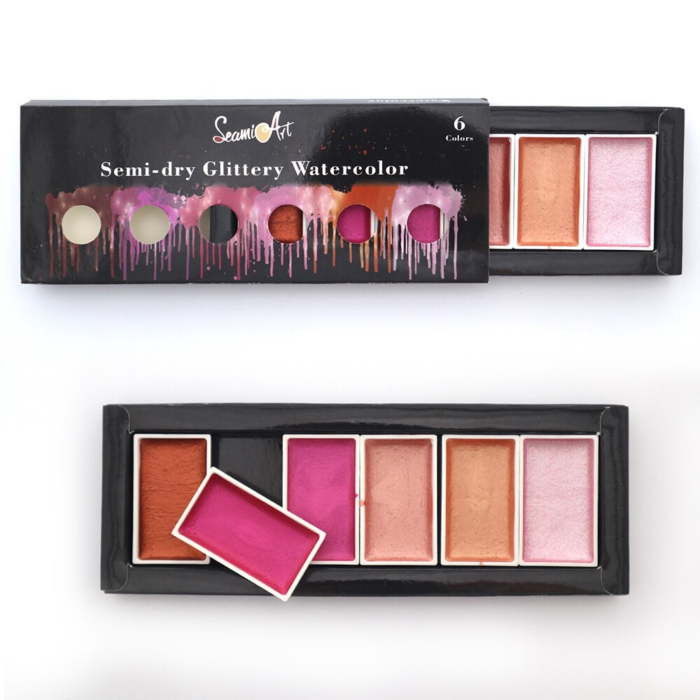 6 kolorów metaliczny pigment akwarela zestaw malarski na rysunek artystyczny brokat fajne ciepłe kolory farby kolor wody patelnia dostaw sztuki