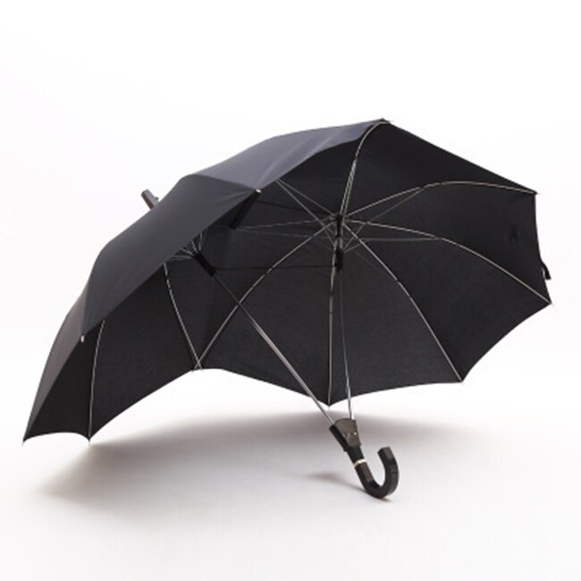 Langt håndtag to-polet par paraply mænd regn kvinde halvautomatisk forretnings paraply vindtæt parasoller: Sort