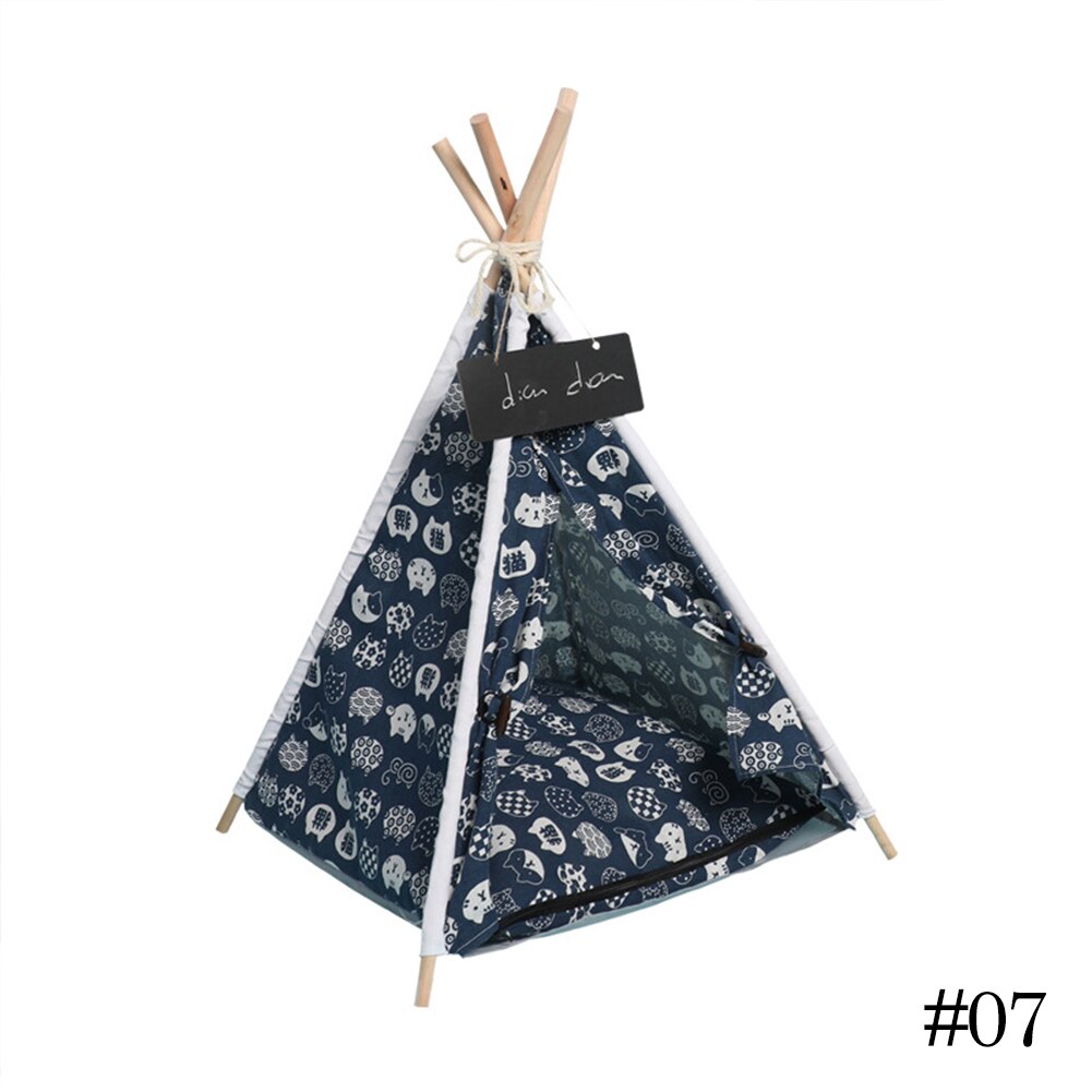 Kæledyr telt hus hund seng bærbar aftagelig vaskbar tipi hvalp kat indendørs udendørs kenneler hule med pude og tavle: 07