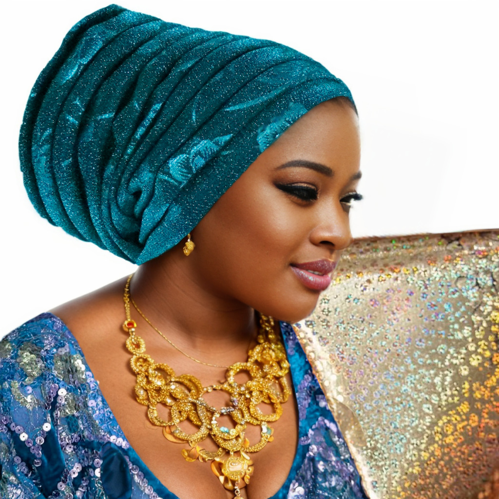 Gorro de Turbante plisado de cuerpo completo con purpurina para Mujer, envolturas para la cabeza para Mujer, pañuelo musulmán, sombrero, Turbante para Mujer, tocado africano: Luz oliver