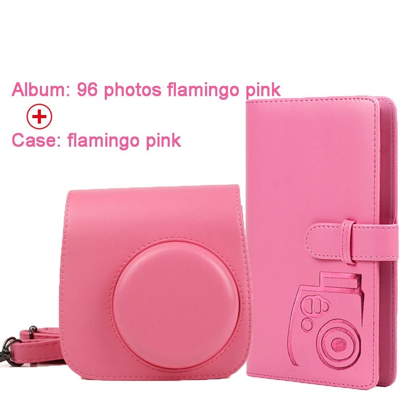 Samma album &amp; pu läderfodral i par för fujifilm instax mini 9 8 kamera, fujifilm instax minifilmer: Parrosa flamingo 2