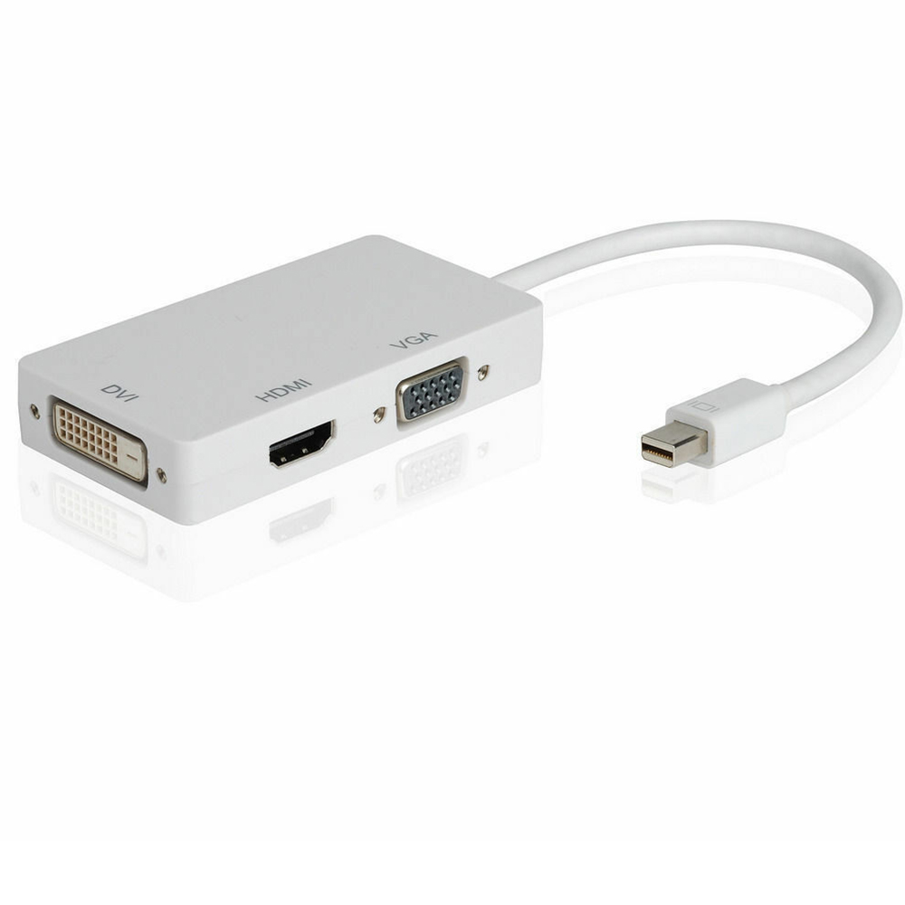 Kabel adapter mini DisplayPort na HDMI 4K VGA DVI 3-w-1 1080P piorun mini DP na VGA HDMI DVI konwerter dla Maców Laptopów PC: BIAŁY / <= 0.5 m