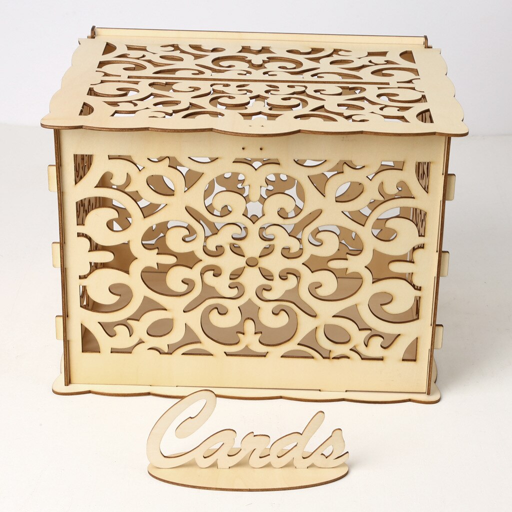 Diy Wooden Card Box Wedding Supplies Hollow Business Card Box Sign-in Box Wooden Wedding Greeting Card Box